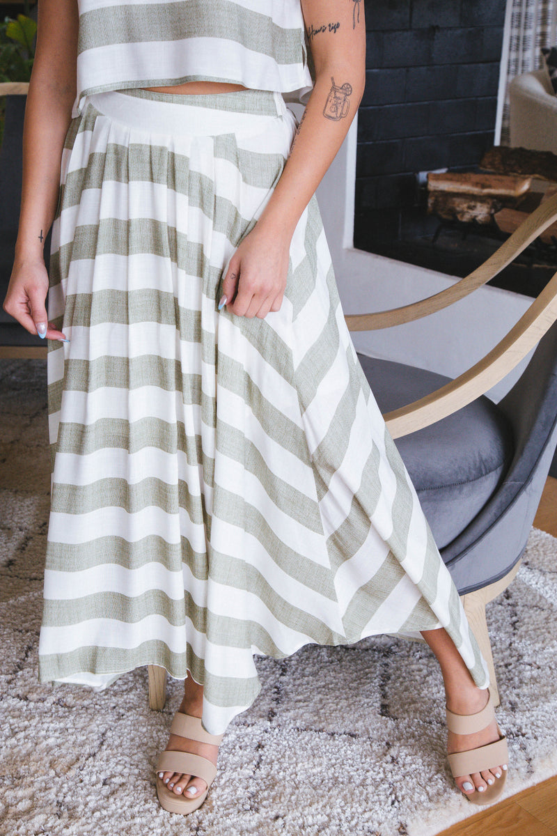 Taylor Striped Midi Skirt, Olive Multi