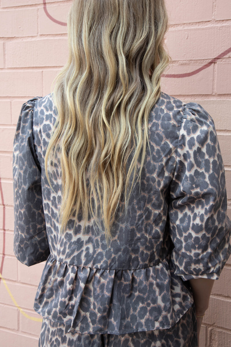 Selene Peplum Tie Front Blouse, Leopard