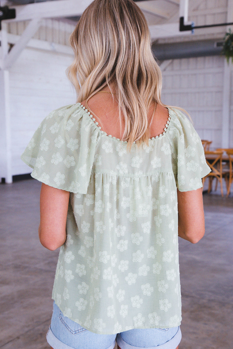 Harper Floral Square Neck Top, Green