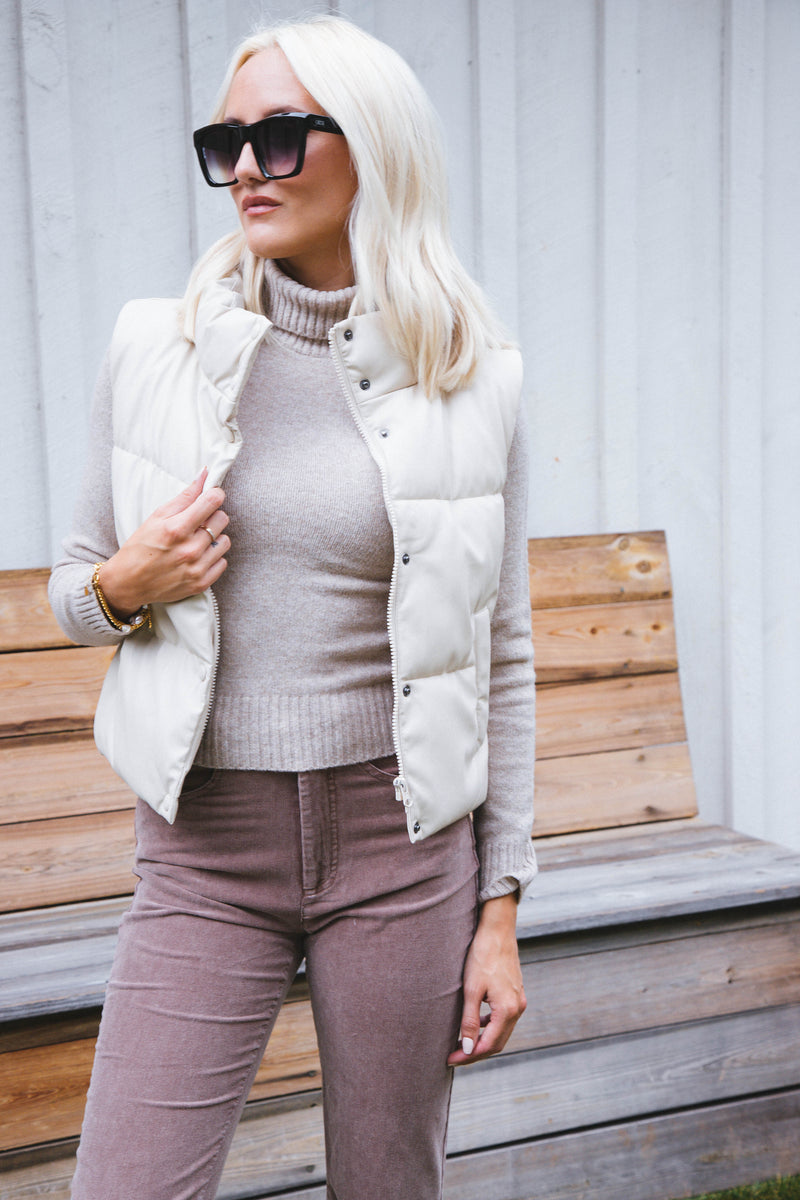 Vail Puffy Faux Leather Vest, Cream
