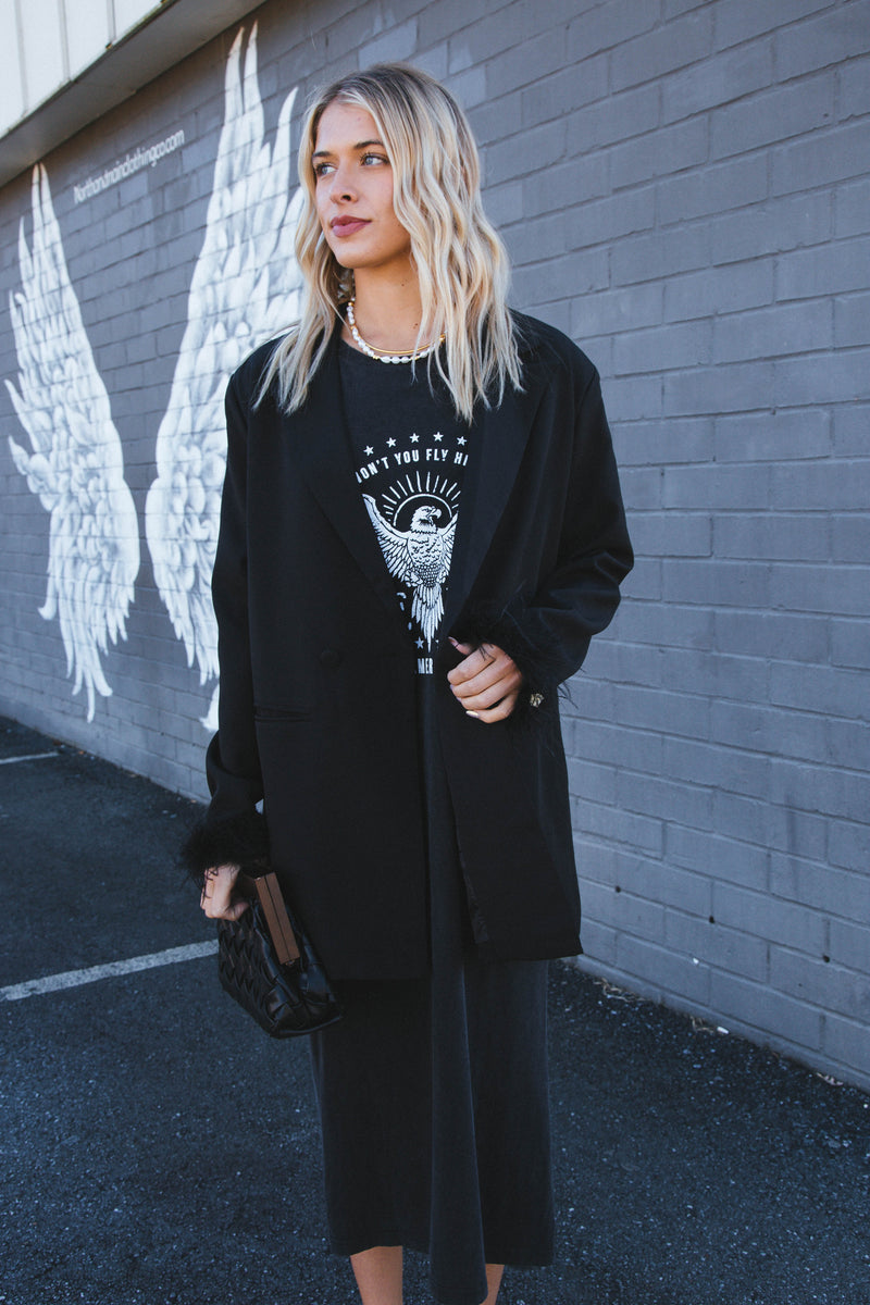 Audrey Feather Oversized Blazer, Black