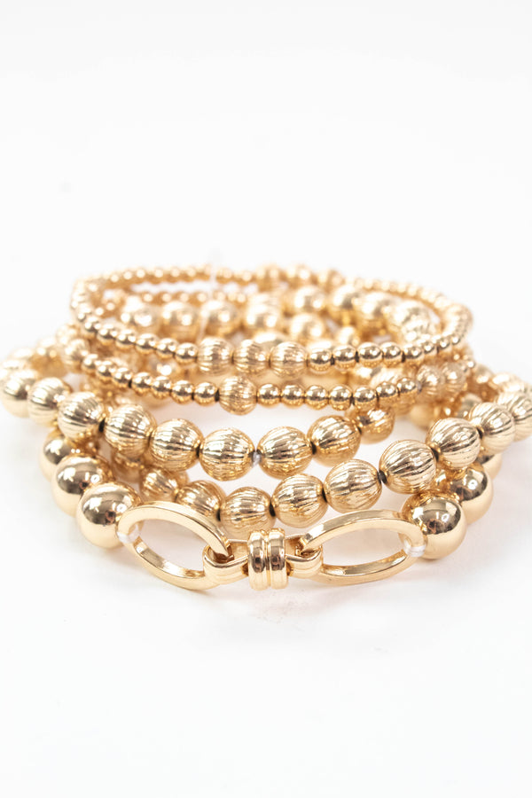 Lottie Textured Beaded Bracelets, Gold