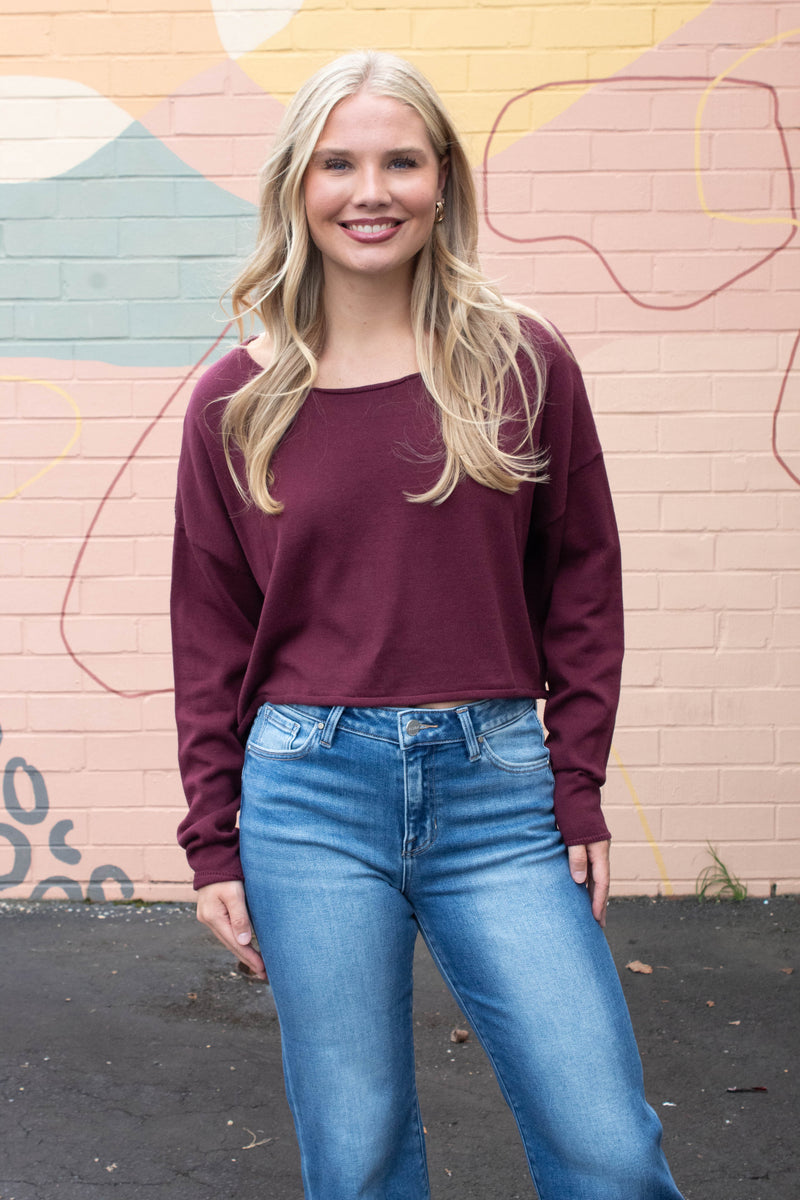 Aurora Boat Neck Pullover Sweater, Dark Cherry