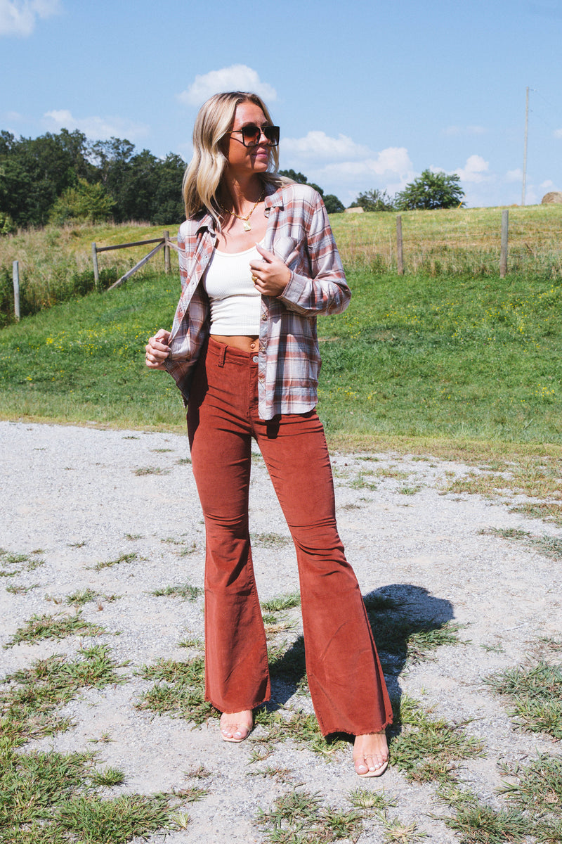 Fall Back Plaid Flannel Shirt, Almond