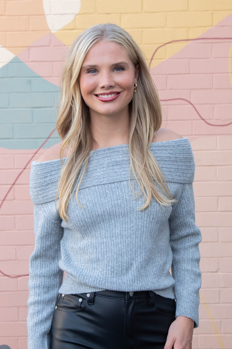 Marylin Off Shoulder Sweater, Flint Grey | RD Style