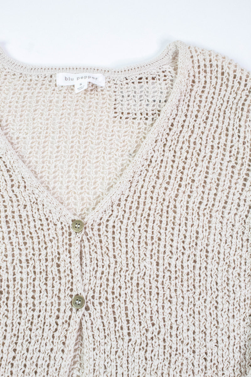 Quinn Bell Sleeve Crocheted Cardigan, Natural
