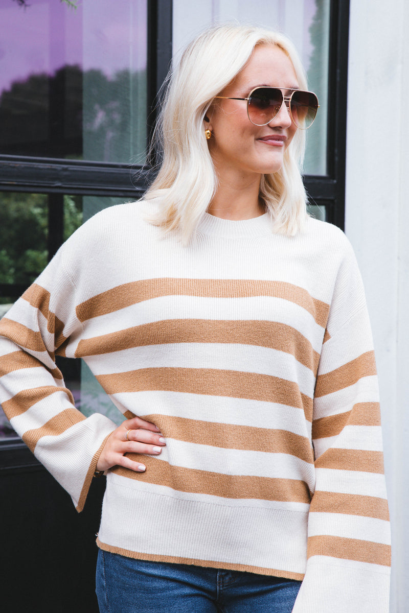 Magda Striped Sweater, Camel | RD Style