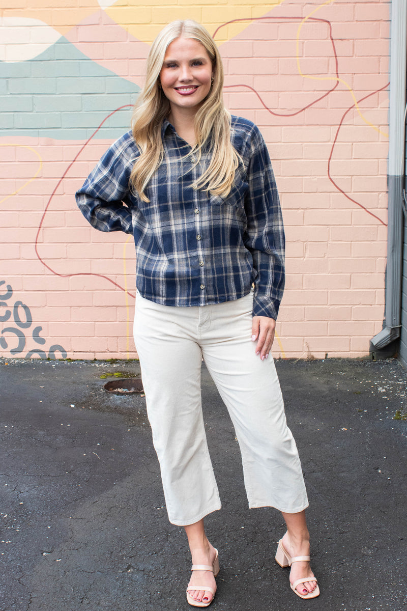 Kamryn Oversized Plaid Shirt, Navy