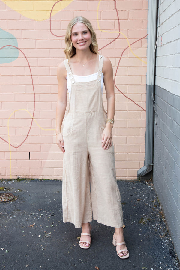 Kathryn Textured Overall Jumpsuit, Taupe