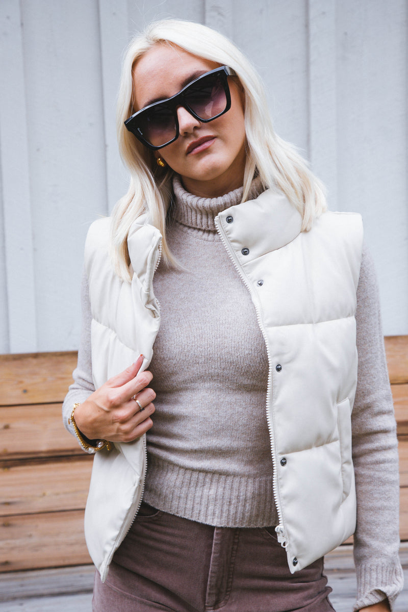 Vail Puffy Faux Leather Vest, Cream