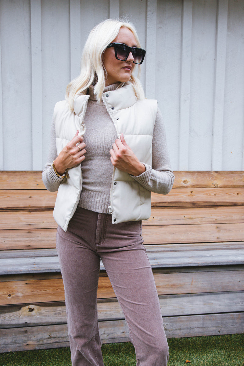 Vail Puffy Faux Leather Vest, Cream