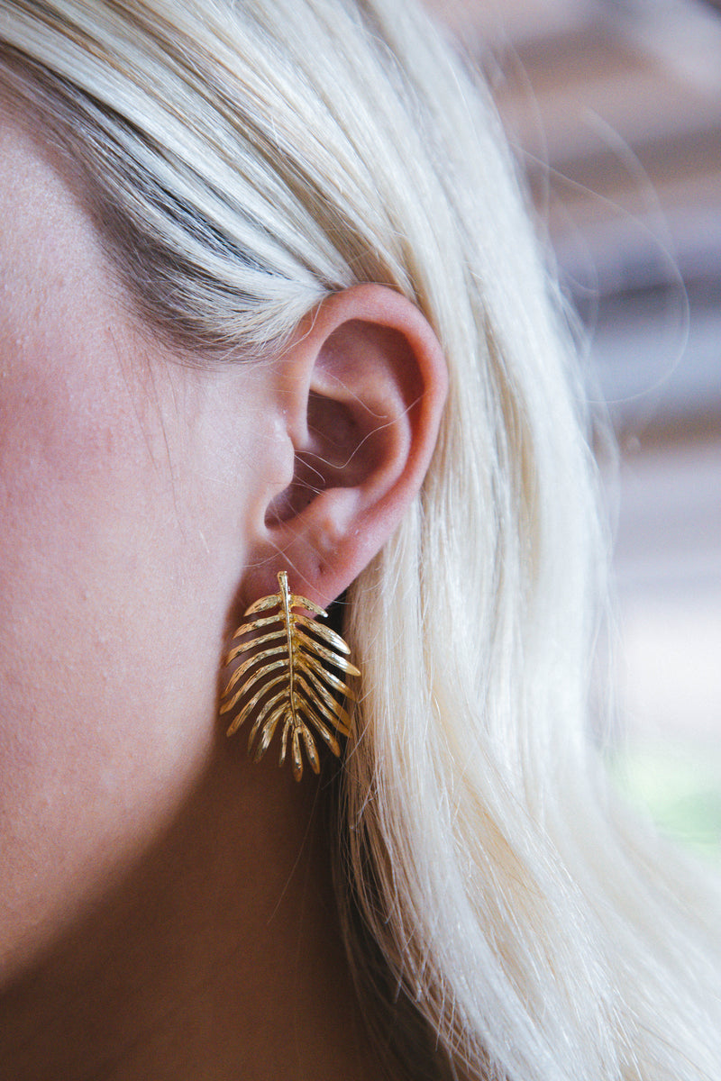 Peggy Palm Leaf Earrings, Gold