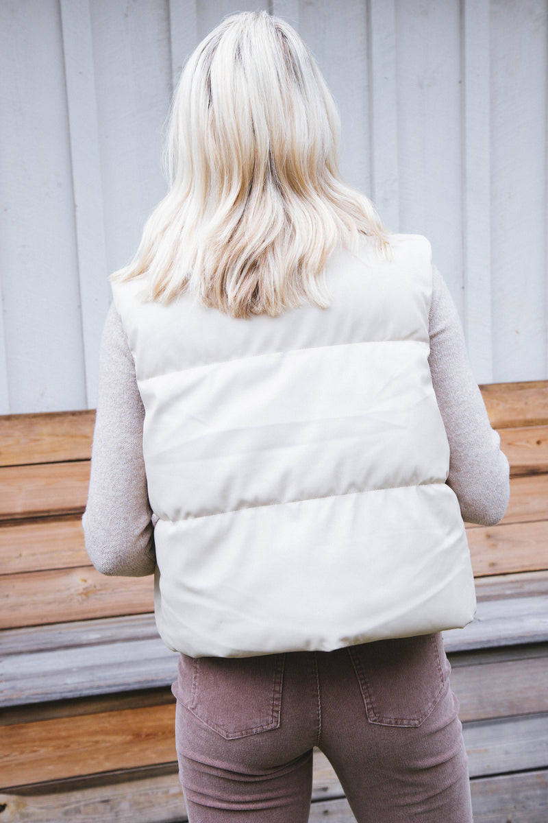Vail Puffy Faux Leather Vest, Cream