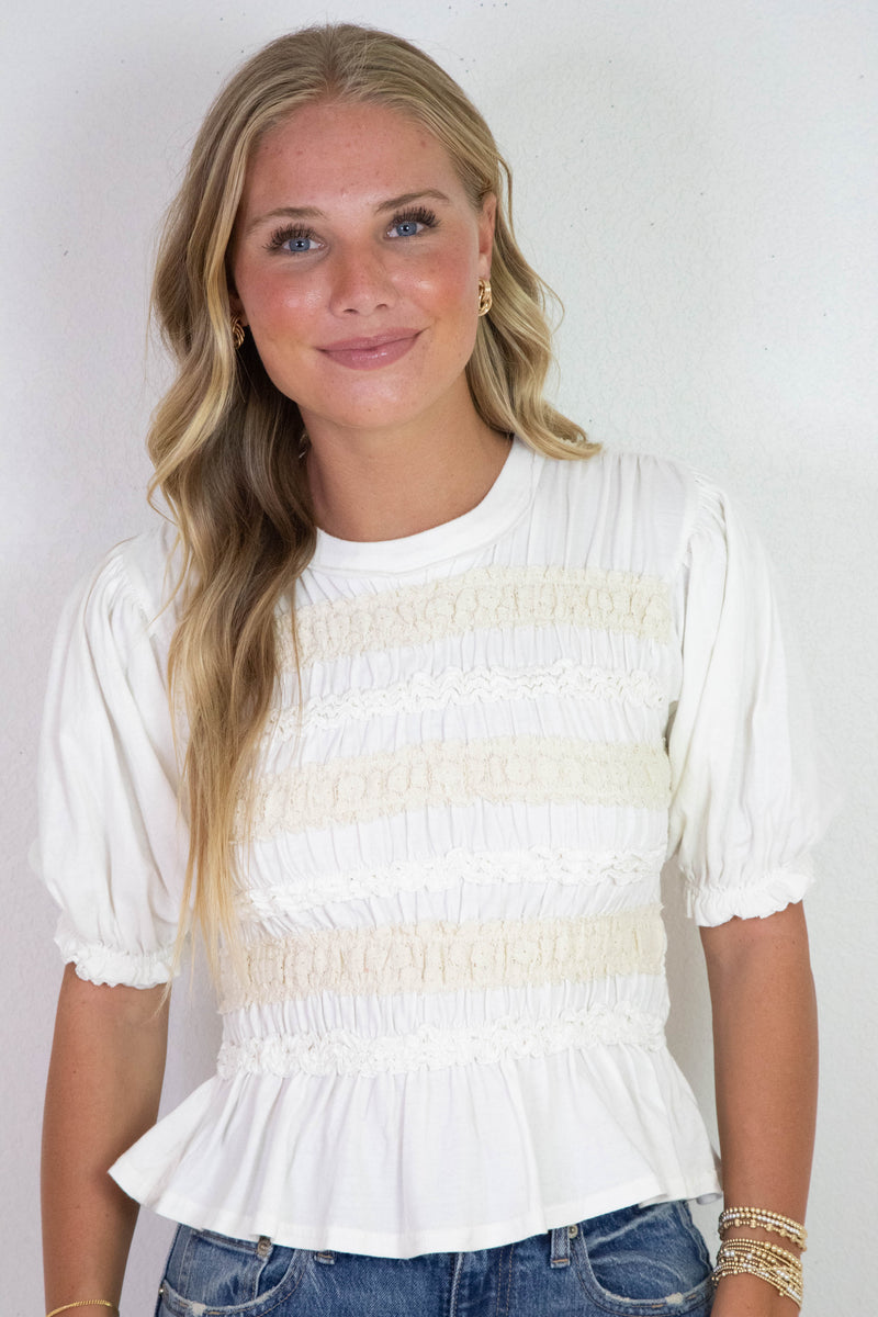 Maxey Knit Textured Top, Ivory | Free People