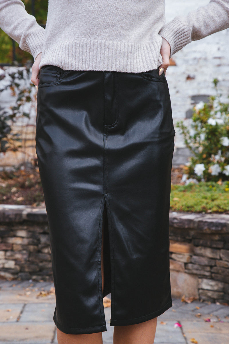 Rocky Faux Leather Midi Skirt, Black | Velvet Heart