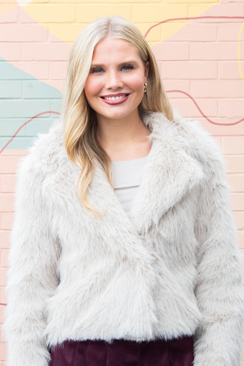 Bristol Shawl Collar Faux Fur Jacket, Taupe