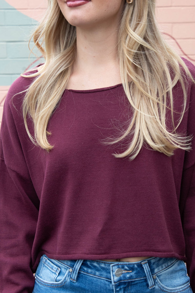 Aurora Boat Neck Pullover Sweater, Dark Cherry