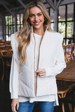 Erica Petra Reversible Vest, Ivory/Camel