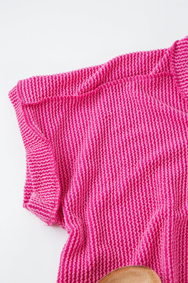 Melody V-Neck Ribbed Top, Hot Pink | Plus Size
