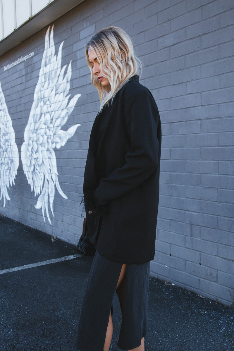 Audrey Feather Oversized Blazer, Black