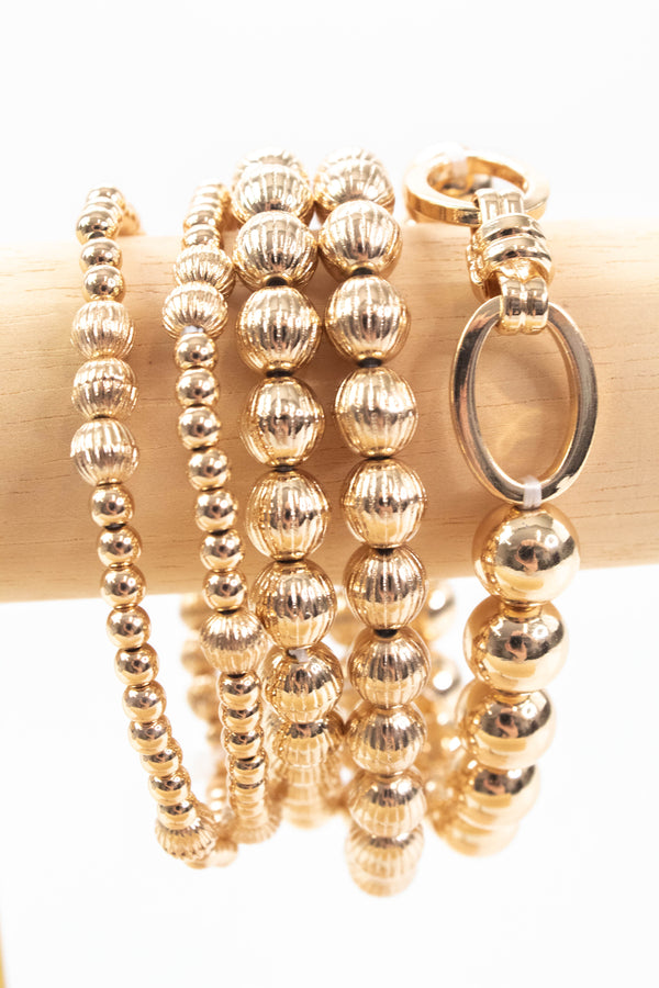 Lottie Textured Beaded Bracelets, Gold