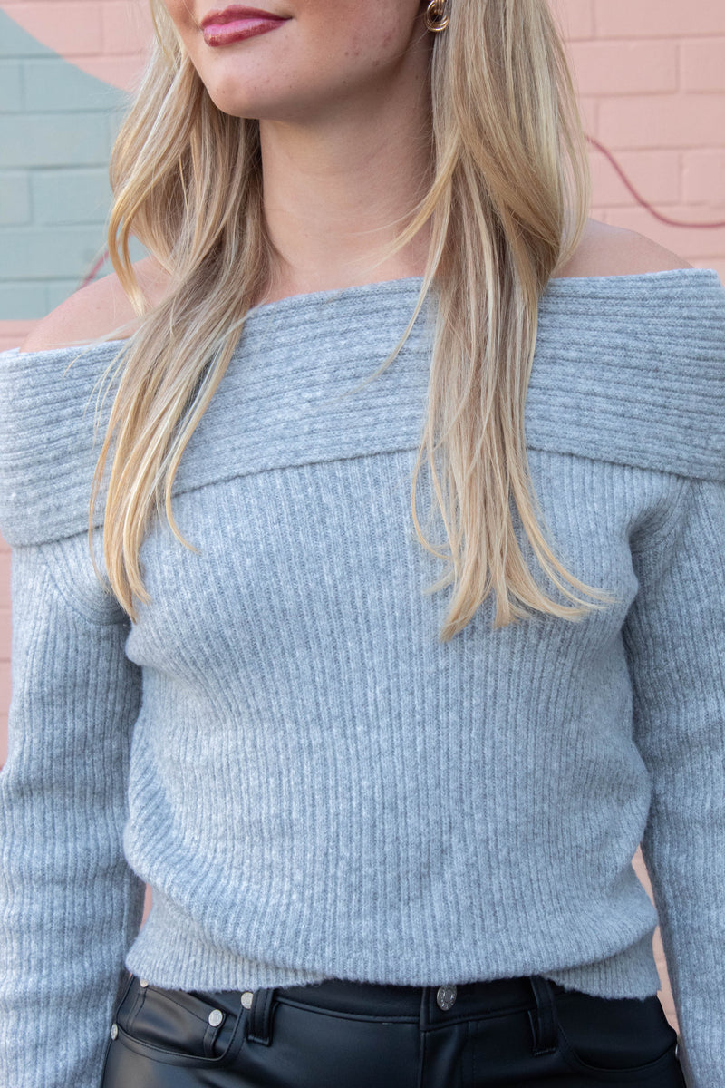 Marylin Off Shoulder Sweater, Flint Grey | RD Style