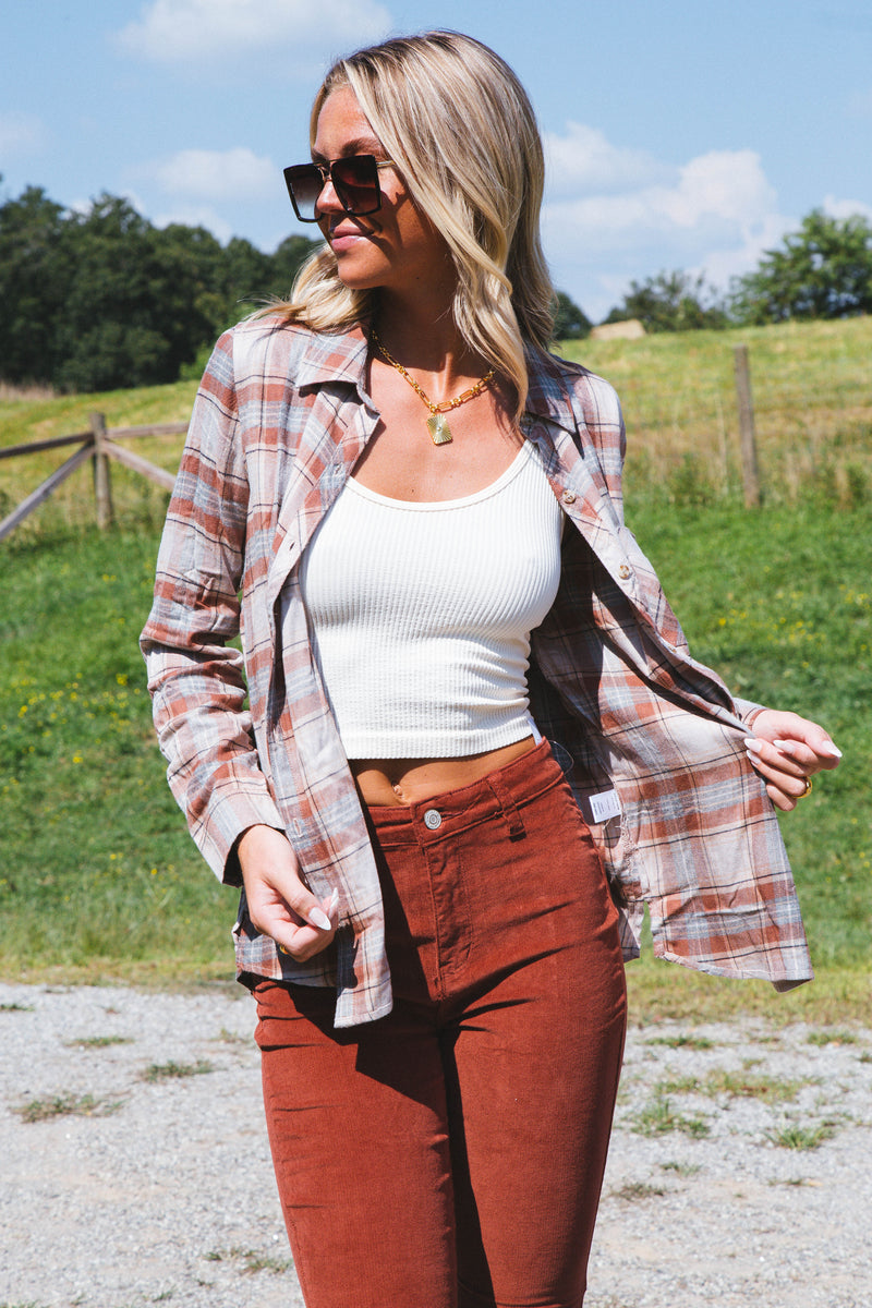 Fall Back Plaid Flannel Shirt, Almond