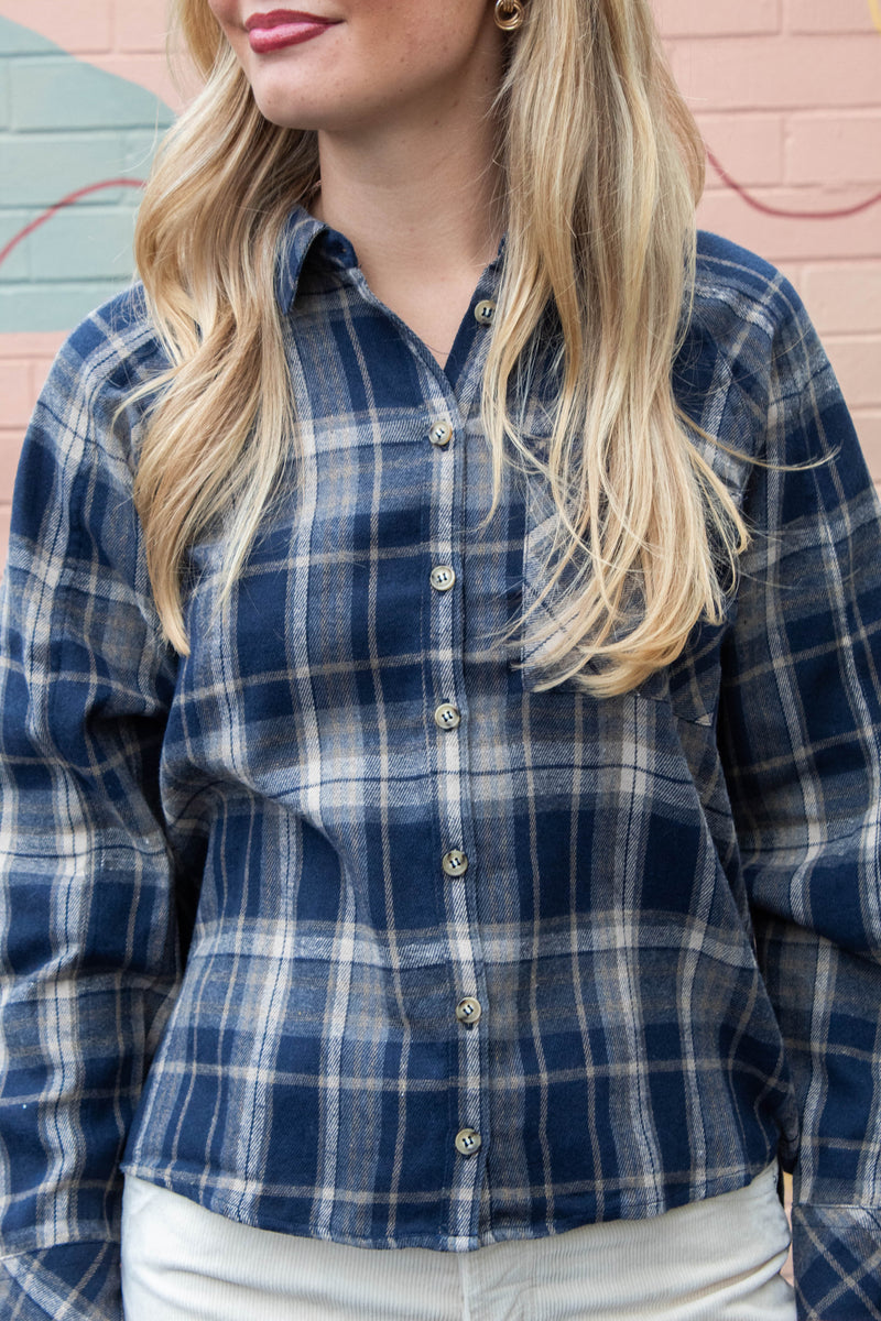 Kamryn Oversized Plaid Shirt, Navy
