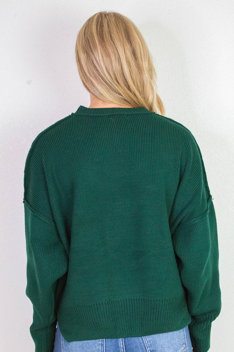 Abby Drop Sleeve Oversized Sweater, Dark Green