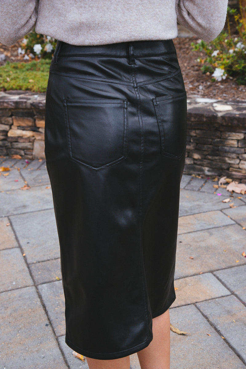 Rocky Faux Leather Midi Skirt, Black | Velvet Heart