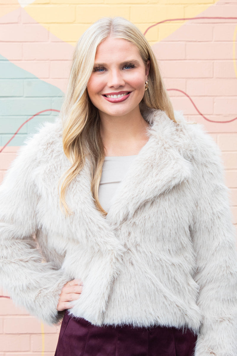 Bristol Shawl Collar Faux Fur Jacket, Taupe