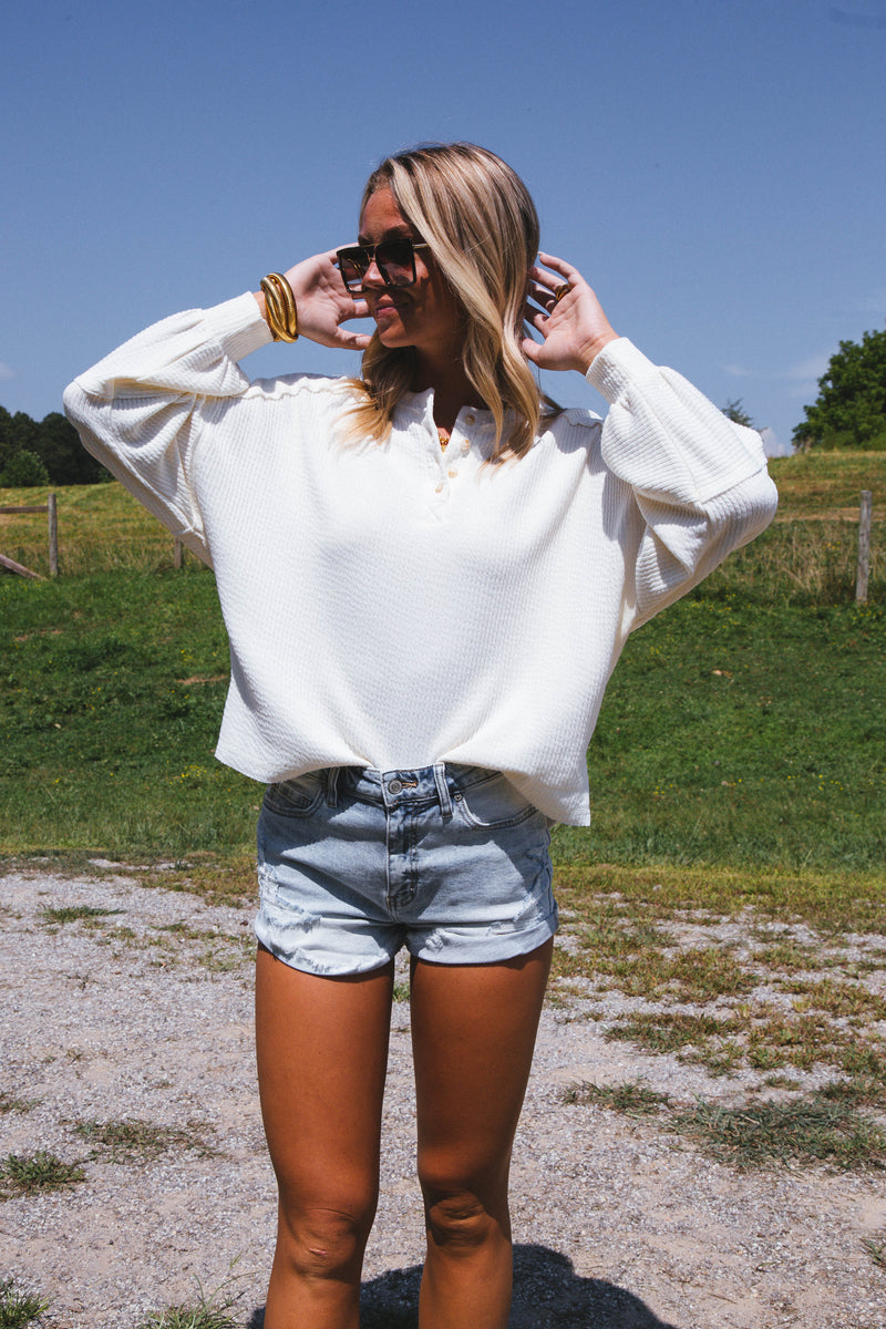 Fireside Knit Henley Top, Cream