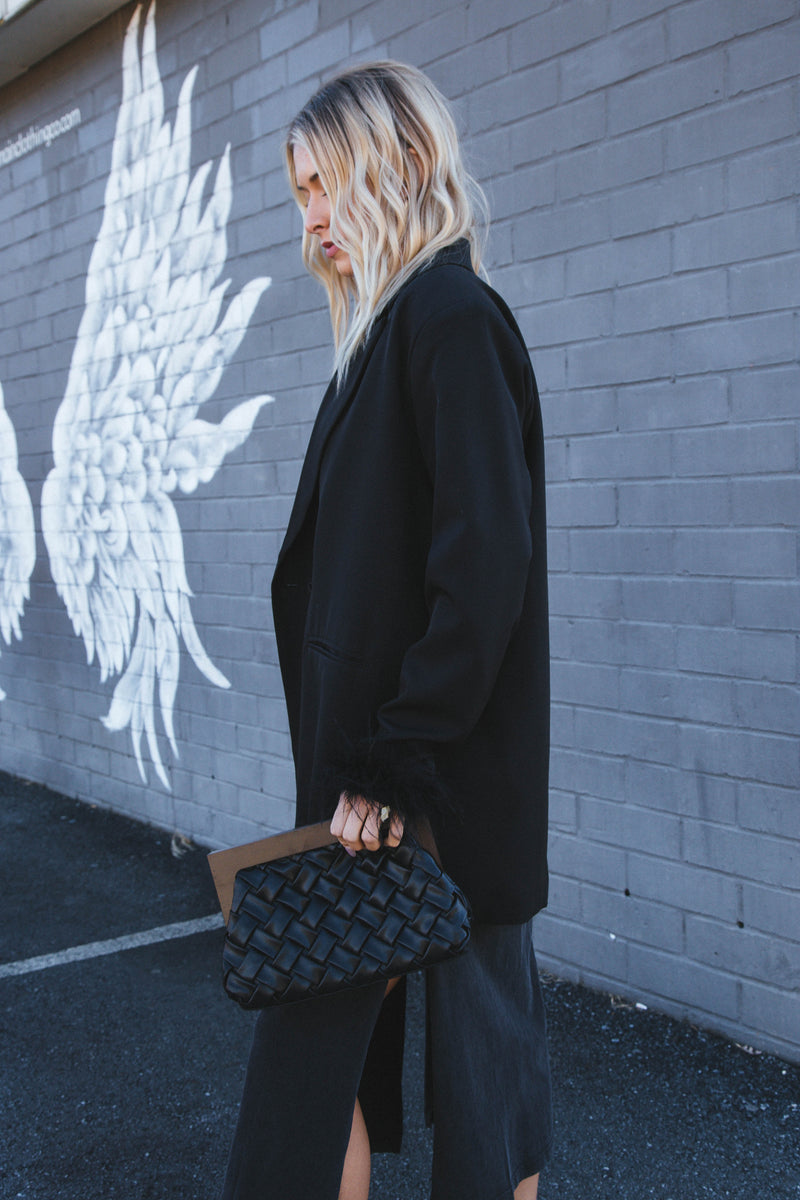 Audrey Feather Oversized Blazer, Black