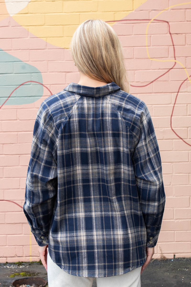 Kamryn Oversized Plaid Shirt, Navy
