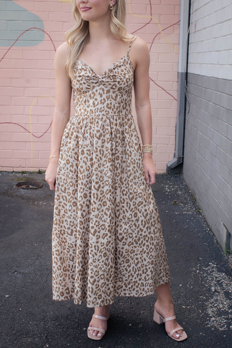 Claire Leopard Print Midi Dress, Taupe