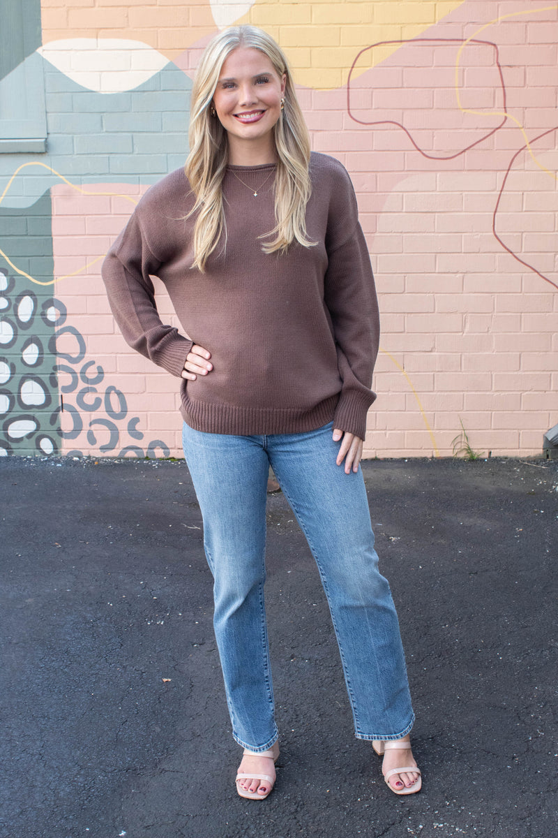 Josie Oversized Roll Neck Sweater, Chestnut