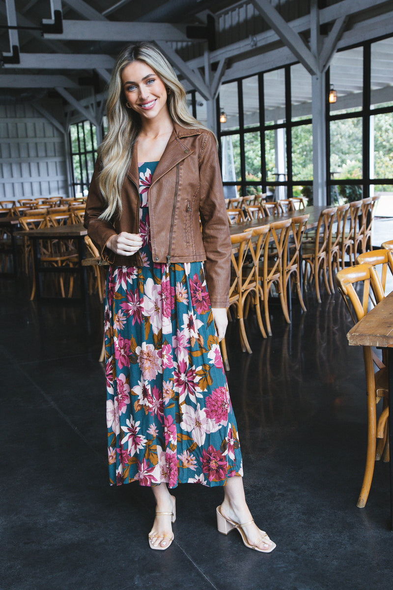 Peyton Faux Leather Moto Jacket, Brown