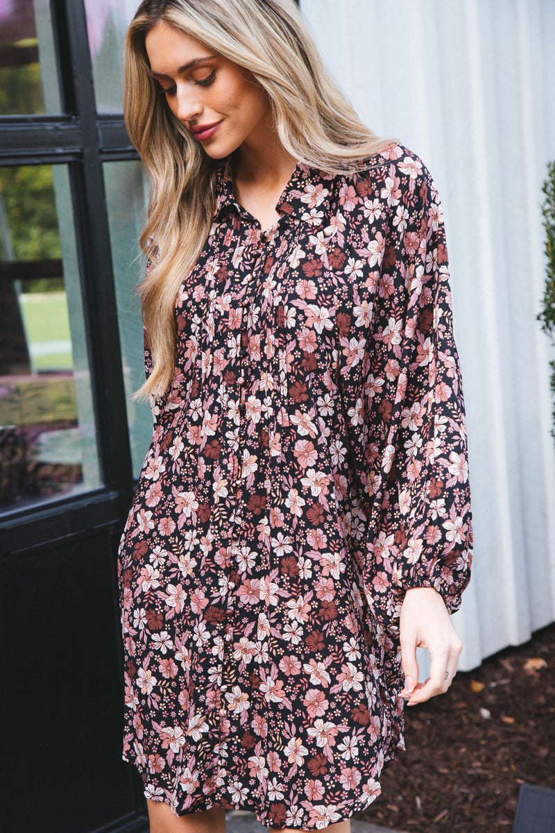 Magdelena Floral Shirt Dress, Black