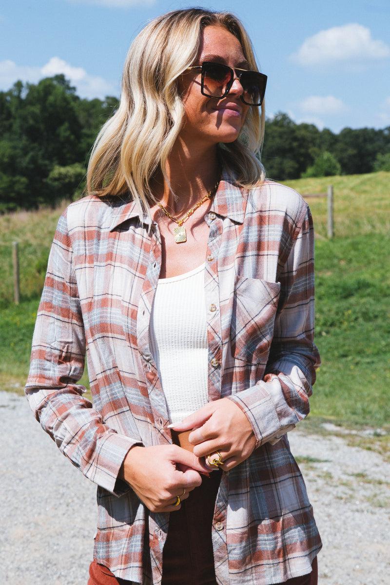 Fall Back Plaid Flannel Shirt, Almond