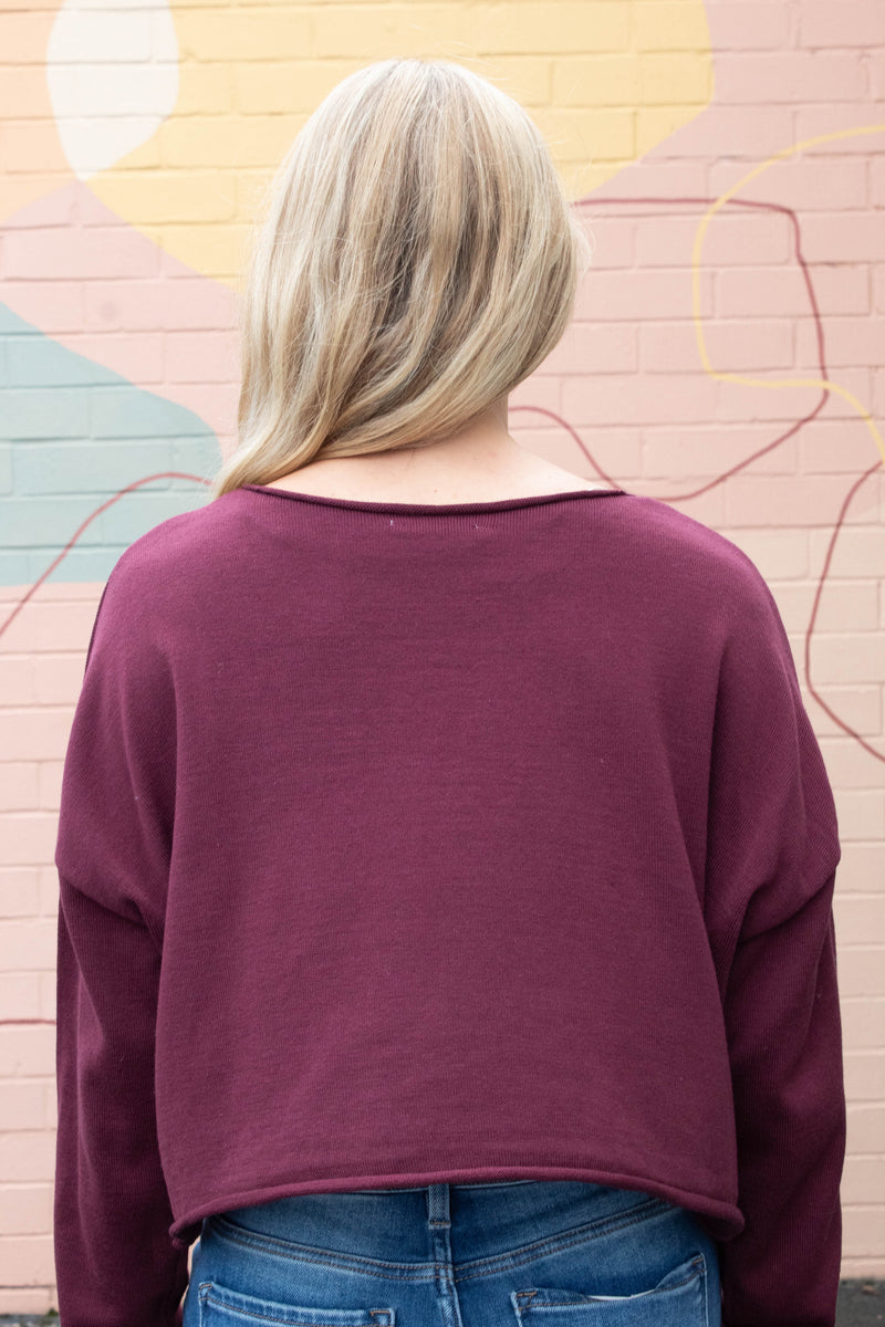 Aurora Boat Neck Pullover Sweater, Dark Cherry
