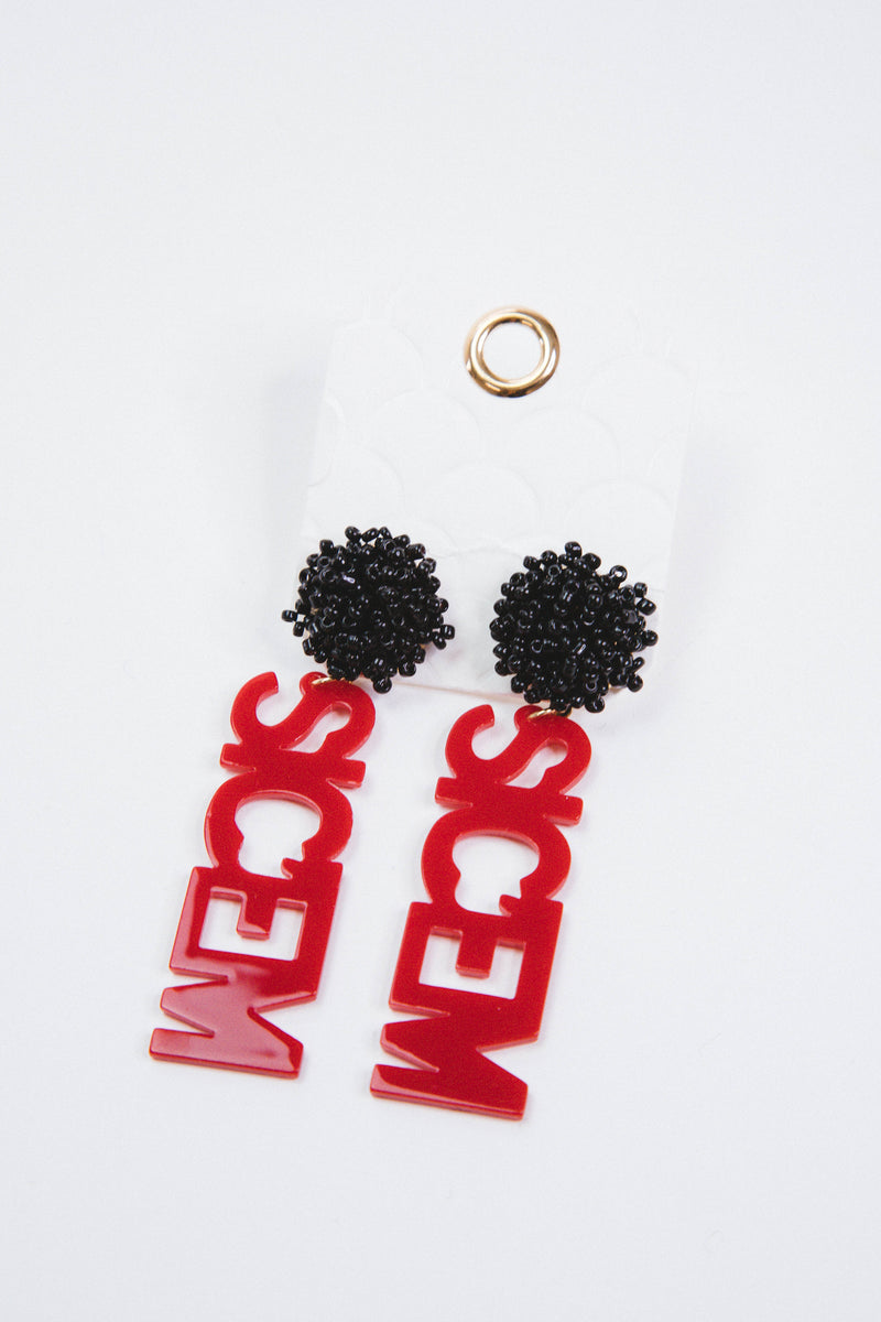 "SIC'EM" Gameday Earrings, Red/Black