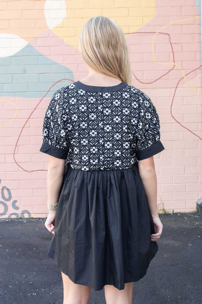Elliana Mix Media Peplum Dress, Black