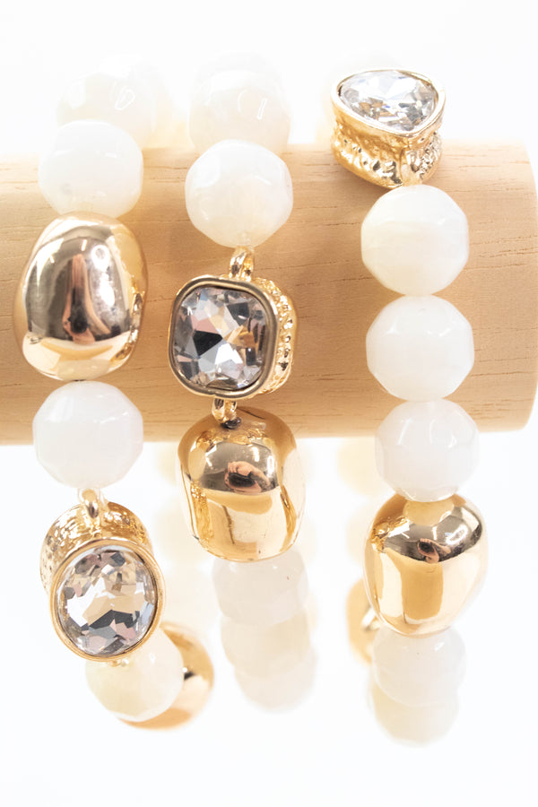 Elliana Natural Stone & Gold Beaded Bracelets, Ivory