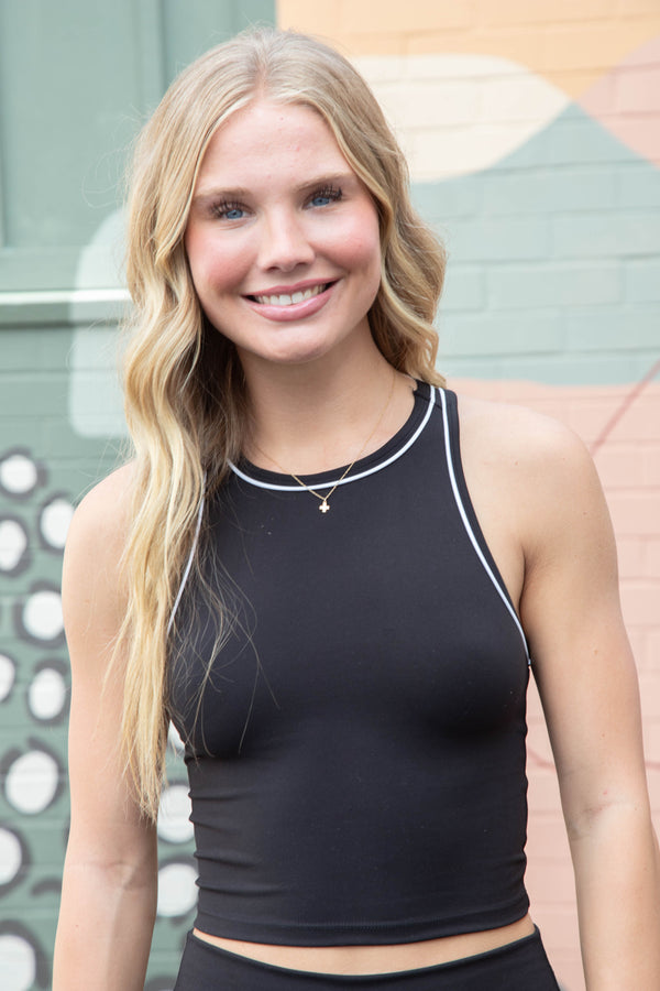 Carmen Contrast Piping Tank, Black