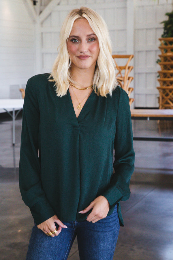 Adelaide Silky Blouse, Hunter Green