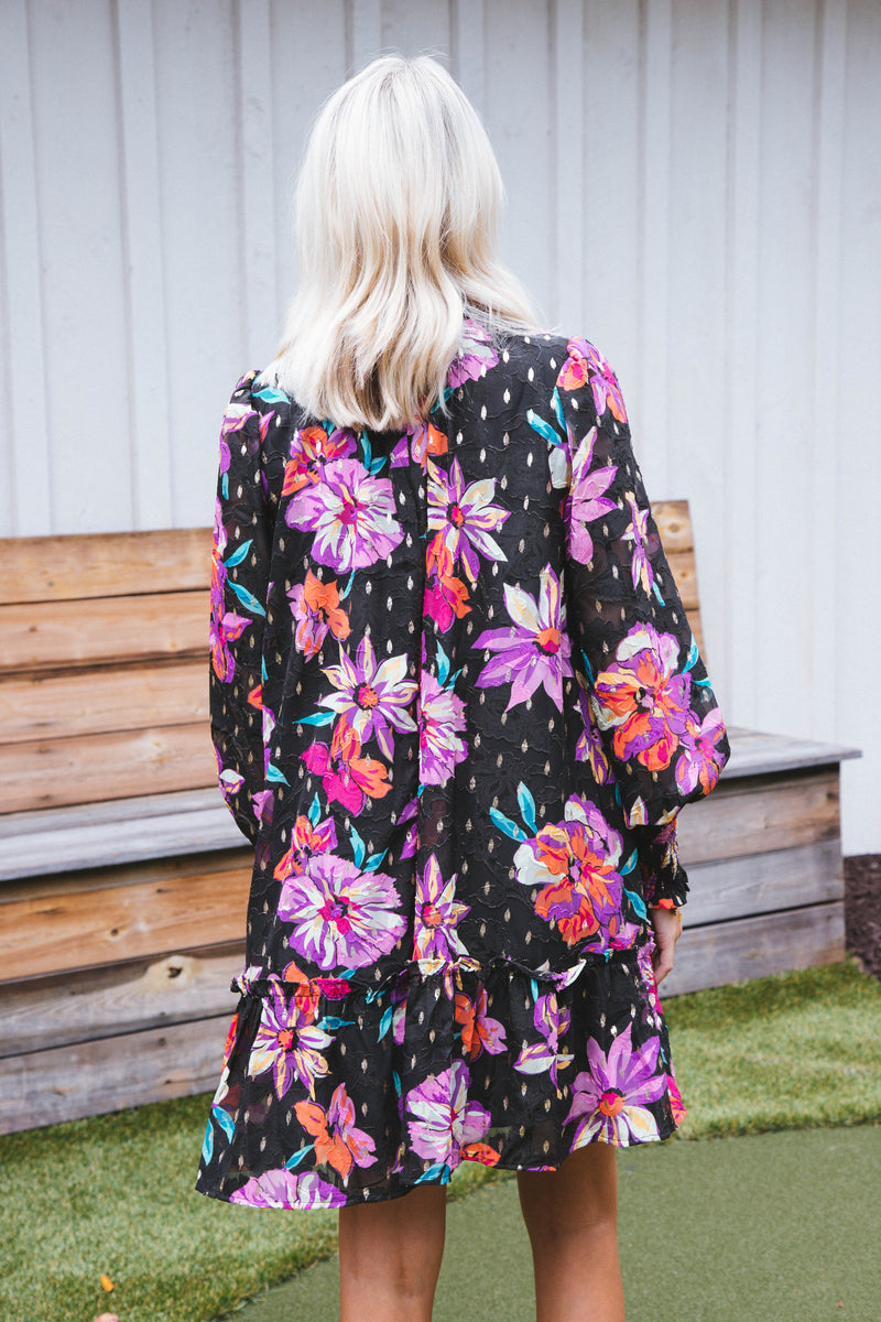 Helia Floral Dress, Black Multi