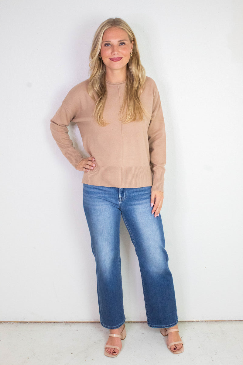 Kenzie Roll Neck Seam Front Sweater, Dark Taupe