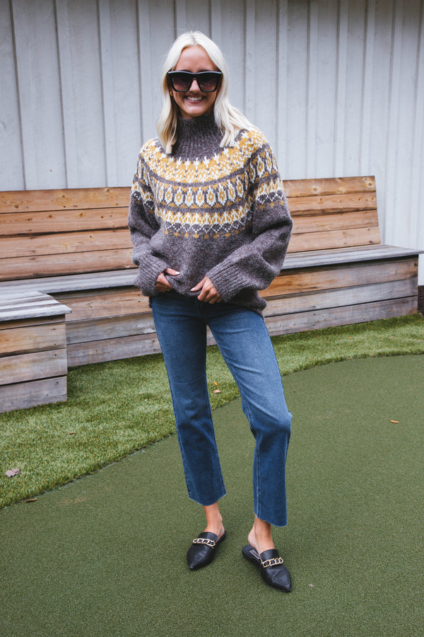 Jeanine Geometric Knit Sweater, Brown Multi
