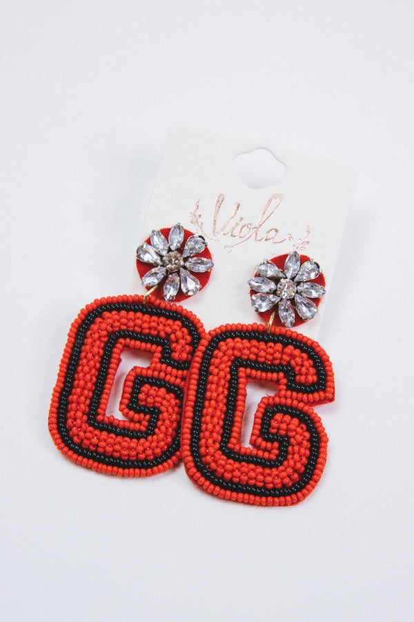 Georgia Gameday "G" Earrings, Red/Black