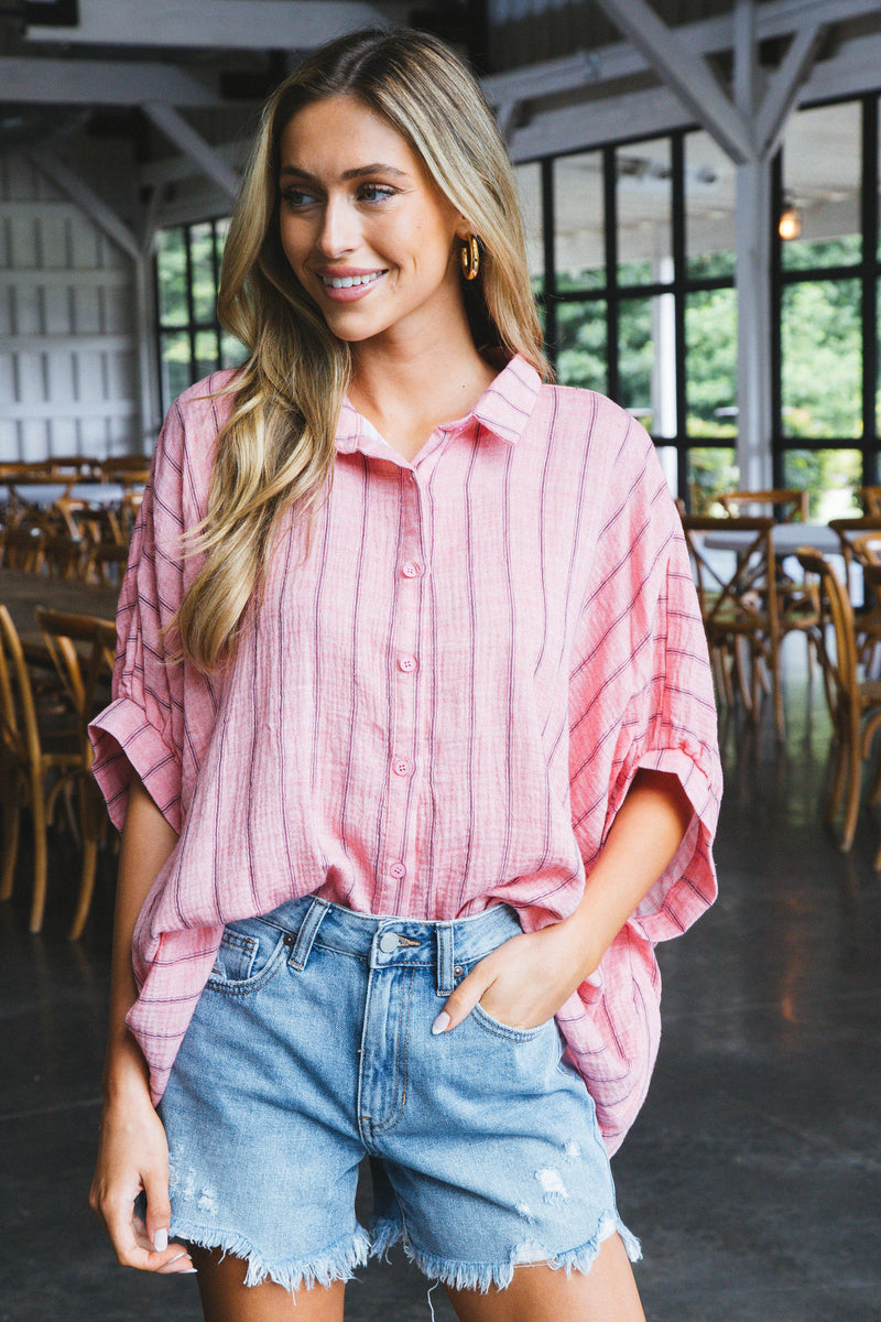 Freya Oversized Drop Shoulder Blouse, Coral Pink